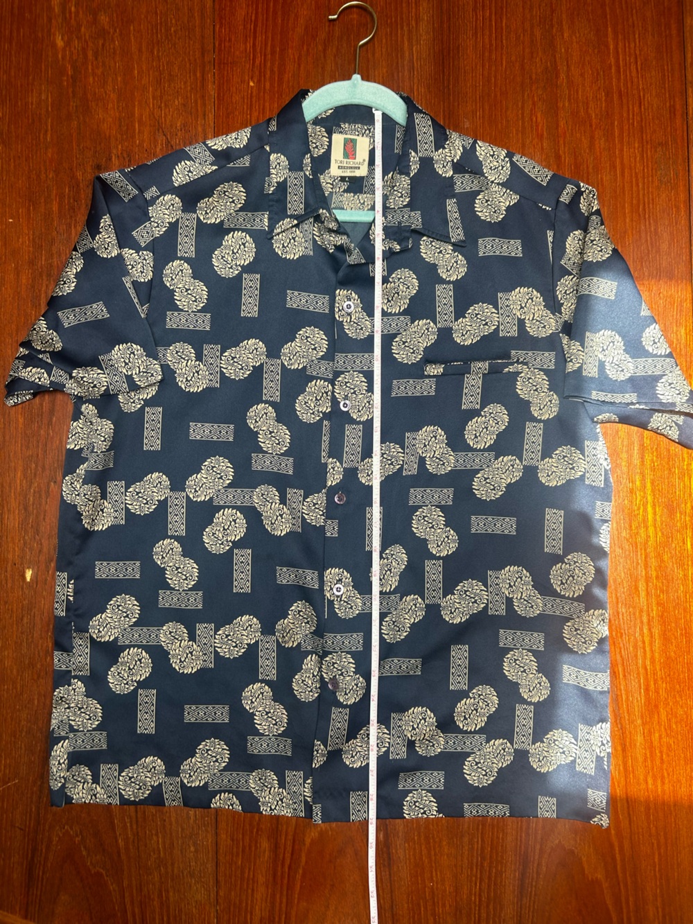 Tori Richard Navy Shirt with Cream Floral & Gold-Accent Print